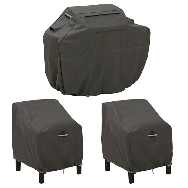 Classic Accessories Ravenna Water-Resistant 64 Inch BBQ Grill Cover and 38 Inch Patio Lounge Chair Cover Bundle