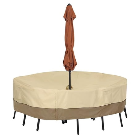 Classic Accessories Round Table & Chair Set Cover With Umbrella Hole - Medium, Brown