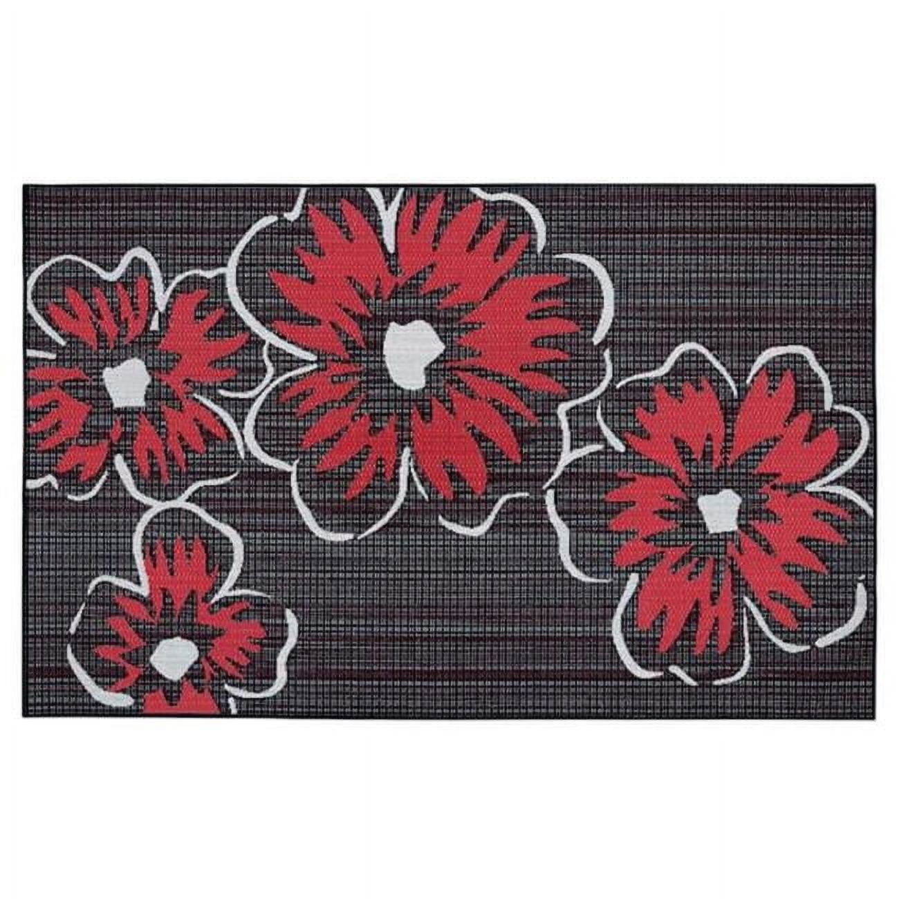 Happy Blooms Green/Pink Reversible Rectangular Synthetic Rug 5' x 8'
