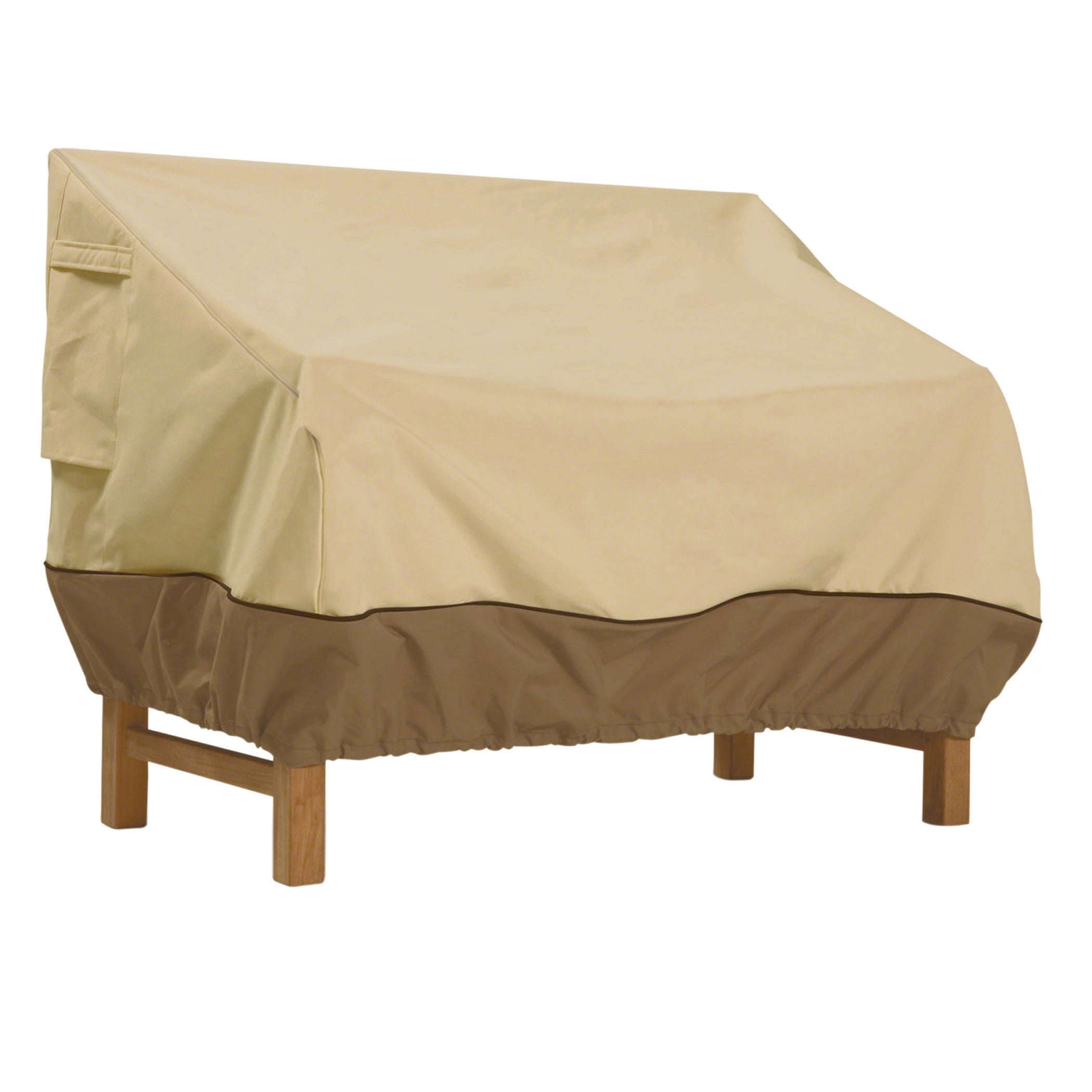 Medium Tan and Brown Polyester Patio Bench Cover with Elastic Hem