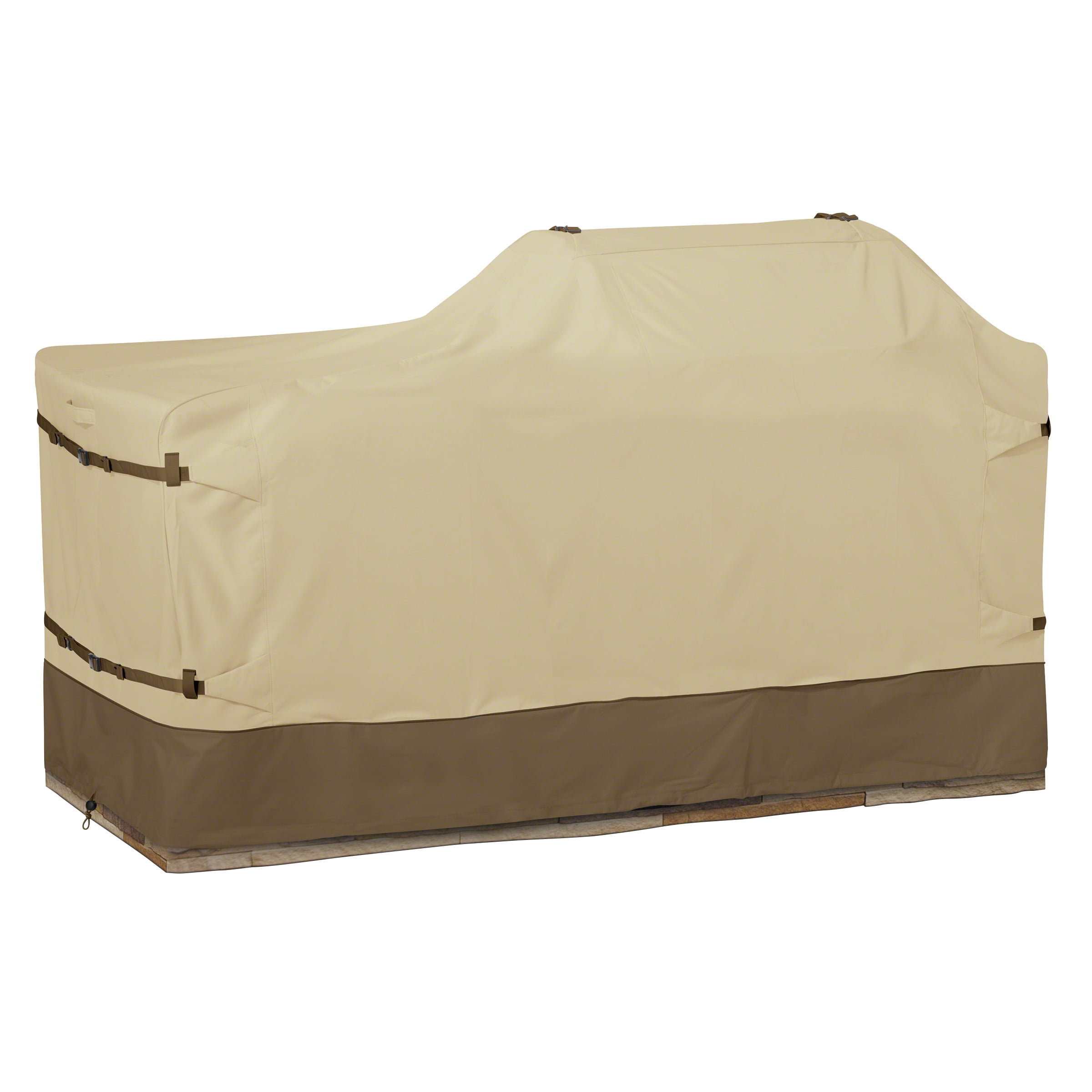 Tan and Brown Water-Resistant BBQ Grill Cover with Elastic Closure