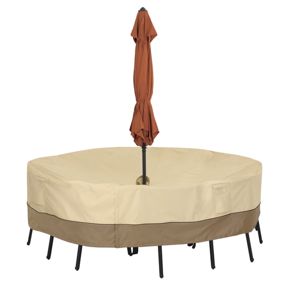 Classic Accessories Verandaâ„¢ Round Patio Table & Chair Set Cover with Umbrella Hole - Water Resistant Patio Set Cover, Small