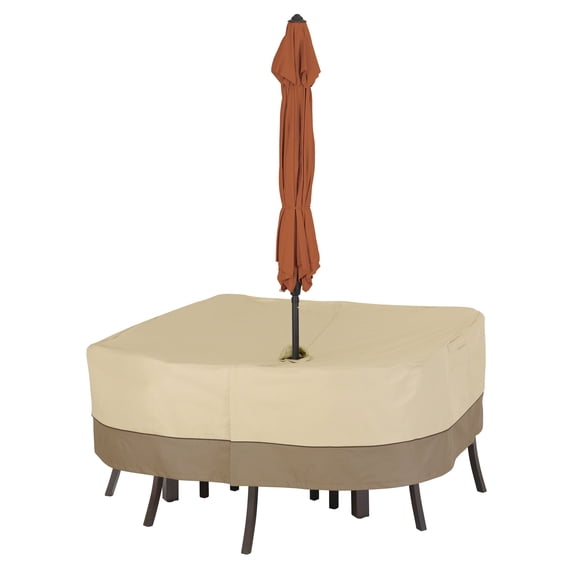 Classic Accessories Veranda™ Square Patio Table & Chair Set Cover with Umbrella Hole - Water Resistant Patio Furniture Cover