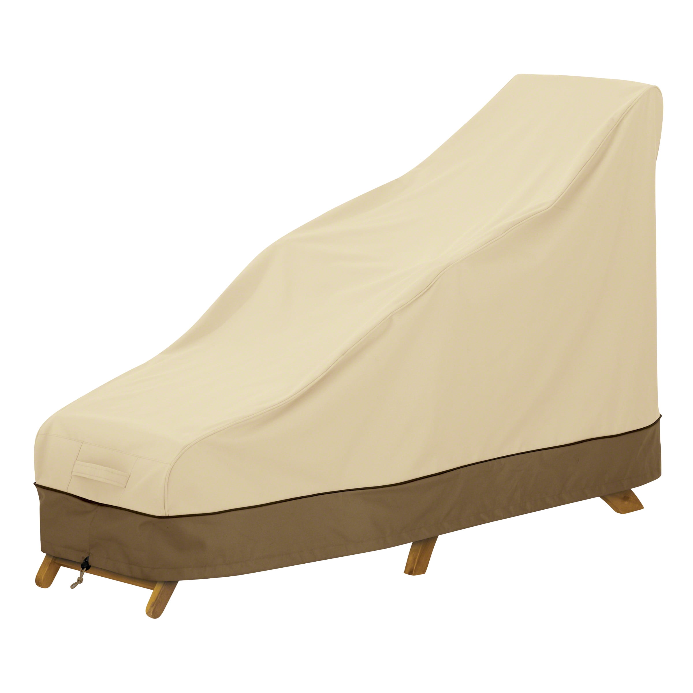 Tan and Brown Water-Resistant Chaise Lounge Cover with Elastic Closure