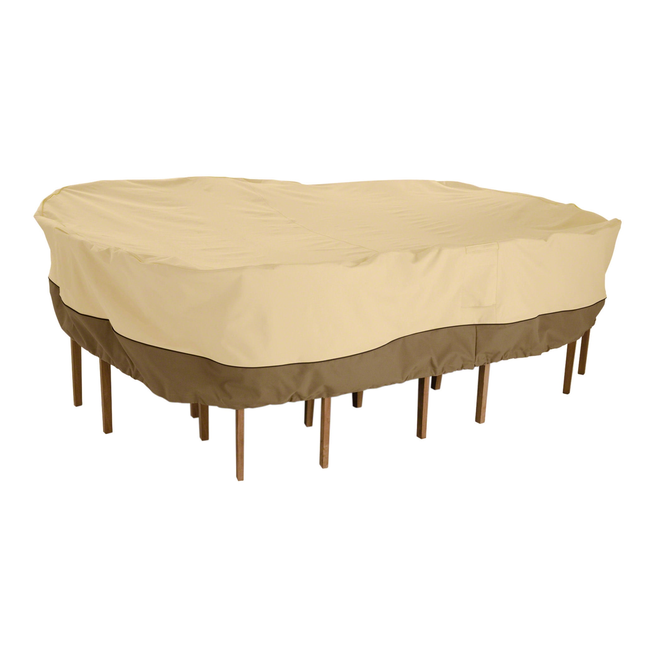 Extra Large Tan and Brown Polyester Patio Furniture Cover with Elastic Hem