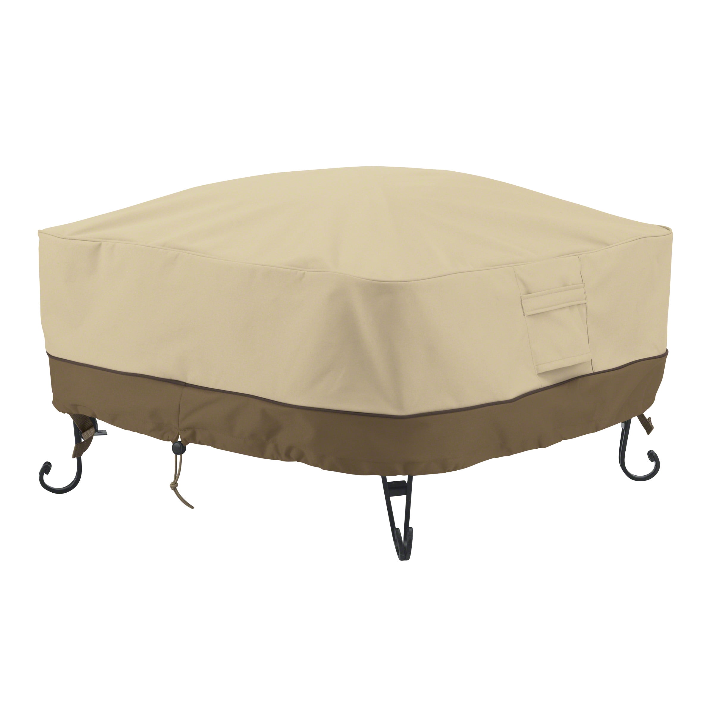 Tan and Brown Polyester Square Fire Pit Cover with Handles