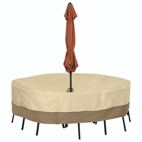 Classic Accessories Veranda Water-Resistant 70 Inch Square Patio Table & Chair Set Cover with Umbrella Hole, Outdoor Table Cover
