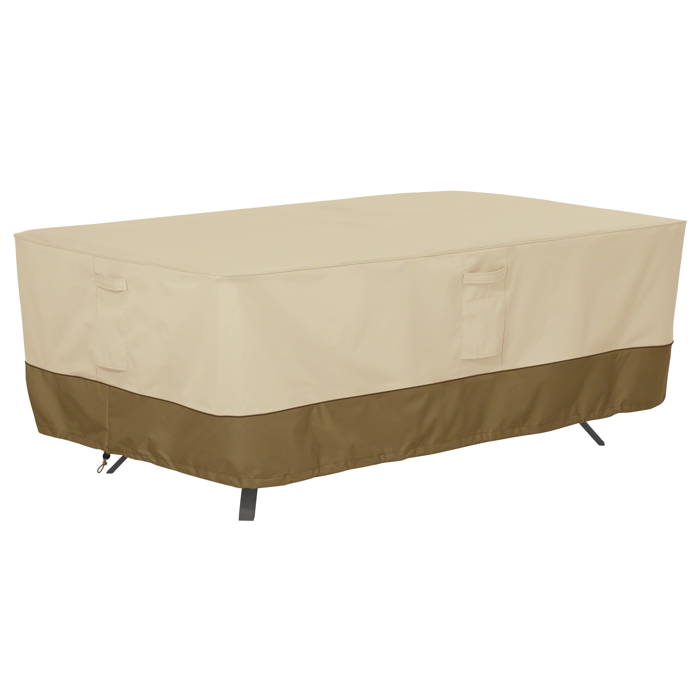 Tan and Brown Polyester Large Patio Table Cover with Handles