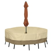 Classic Accessories Veranda Water-Resistant 94 Inch Round Patio Table & Chair Set Cover with Umbrella Hole
