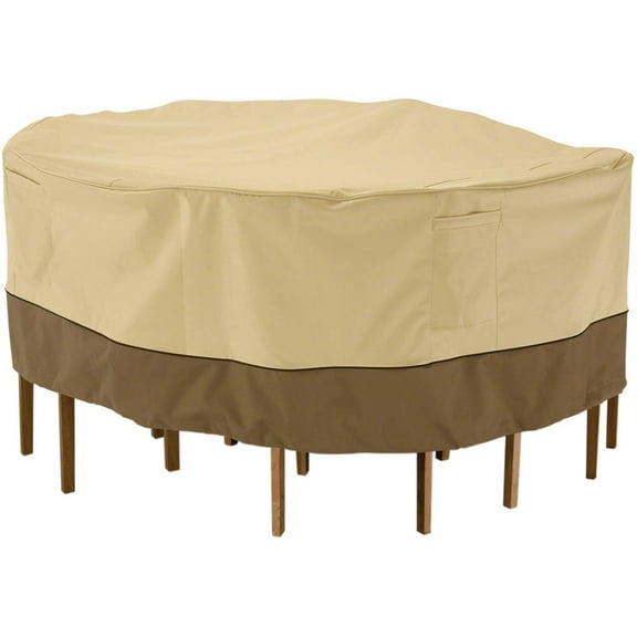 Classic Accessories Veranda Water-Resistant 94 Inch Round Patio Table & Chair Set Cover