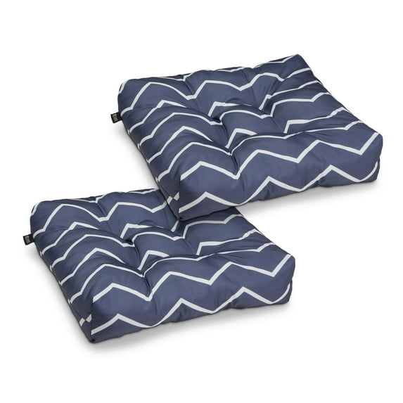 Classic Accessories Water-Resistant 19 x 19 x 5 Inch Square Patio Seat Cushion, Navy Chevron, 2-Pack
