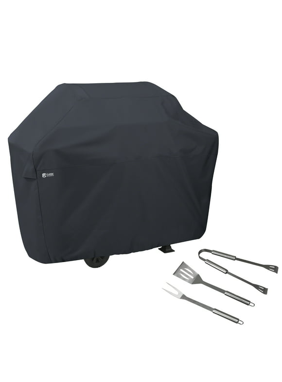 Classic Accessories Water-Resistant 64 Inch BBQ Grill Cover with Grill Tool Set