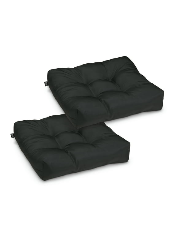 Classic Accessories Water-Resistant Square Patio Seat Cushions, 19 x 19 x 5 inch, Black, 2 Pack