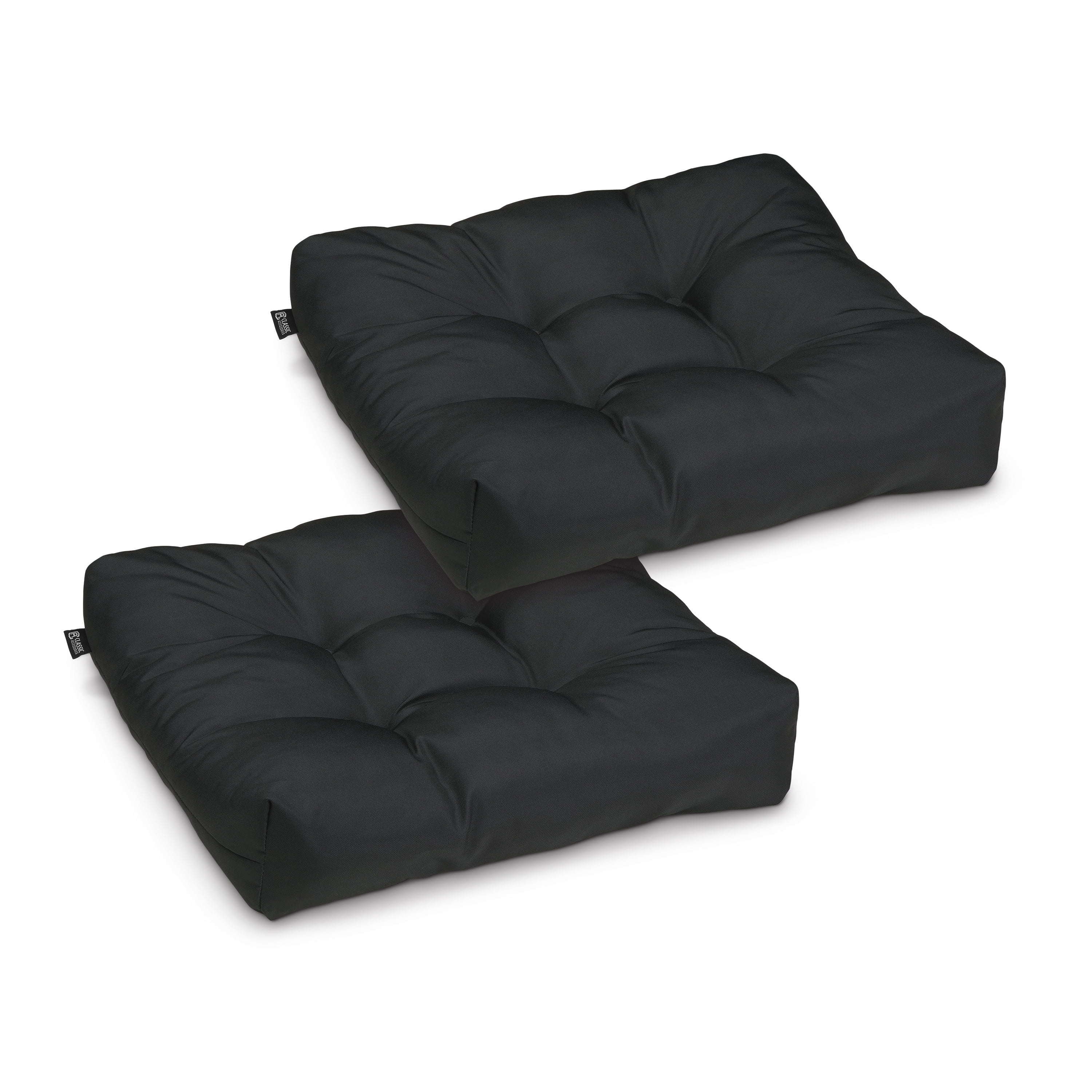 Classic Accessories Water-Resistant Square Patio Seat Cushions, 19 x 19 x 5 inch, Black, 2 Pack