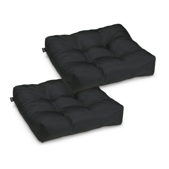 Classic Accessories Water-Resistant Square Patio Seat Cushions, 19 x 19 x 5 inch, Black, 2 Pack