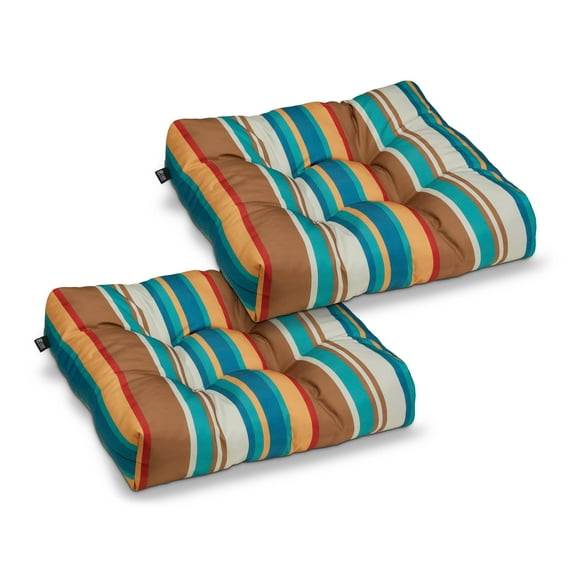 Classic Accessories Water-Resistant Square Patio Seat Cushions, 19 x 19 x 5 inch, SanteFe Stripe, 2 Pack