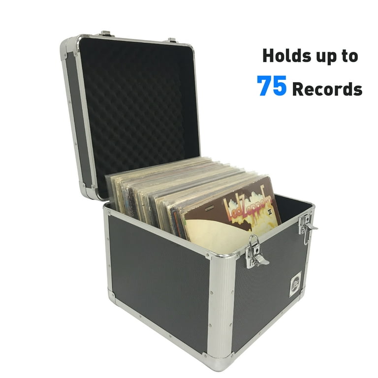 Classic Acts Vinyl Record Album Storage Case – Aluminum Lp Record Player  Crates for Records – Holds up to 75 Records 