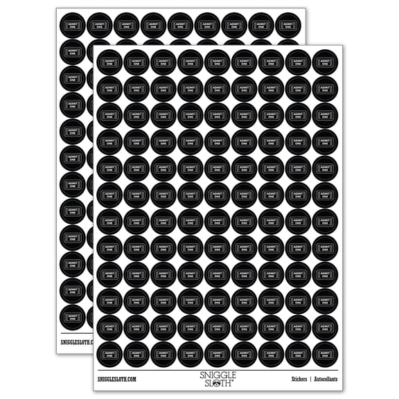 Classic Admit One Movie Raffle Ticket 200+ Round Stickers - Black - Matte Finish - 0.50" Size