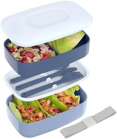 Classic - Adult Bento Box, Stackable 3-Compartment Lunch Box with Removable Utensil Set and Sealing Strap, BPA-Free, Food Container Ideal for Meal Prep, Work, and On the Go (Slate)