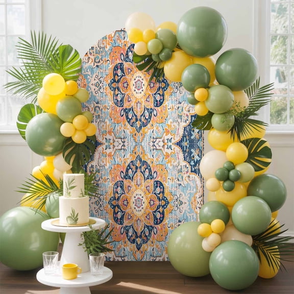 Classic African Arch Backdrop Cover, 7.2FT, Retro Pattern Spandex Arch Covers Double-Sided Backdrop for Wedding Birthday Party Photo Background Decoration