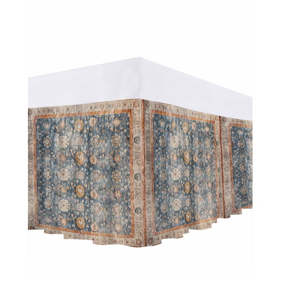 Classic African Bed Skirt King Size 16" Drop Medieval Retro Patterns Ruffled Wrap Around Bed Skirts Adjustable Elastic Bedskirt Dust Ruffle for King Size Bed