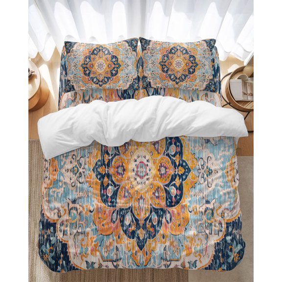 Classic African Bedding Duvet Cover Set Full Size 4 Pieces Retro Pattern Soft Twill Plush Quilt Cover, Include 1 Duvet Cover 1 Flat Sheet And 2 Pillow