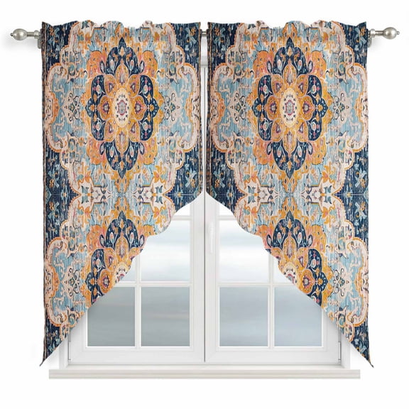 Classic African Swag Valances for Windows 2 Pack Retro Pattern Swag Kitchen Curtains 36 Inches Long Rod Pocket Short Window Treatment for Kitchen Bathroom 36"x36"