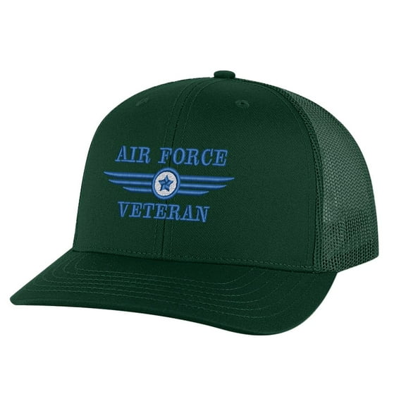 Classic Air Force Veteran Trucker Hat – Embroidered Air Force Logo, Patriotic Mesh Snapback Cap (AlpineGreen)