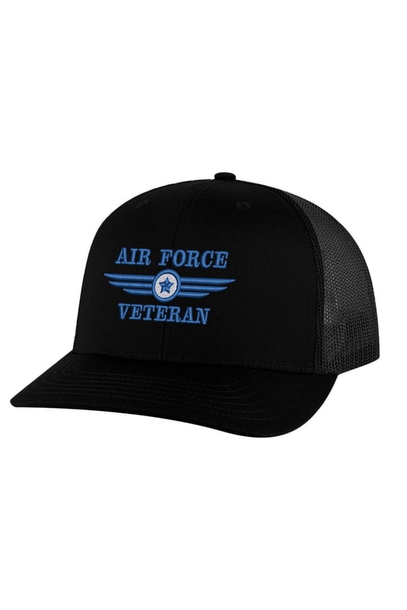 Air Force Veteran Cap - Military Trucker Hat Embroidered USAF - US Air Force Veteran Ball Caps (Black)