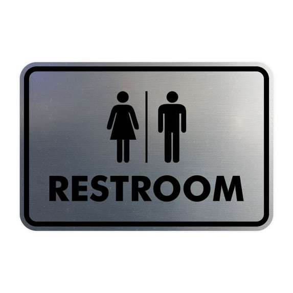 Classic All Gender Restroom Sign (Brushed Silver) - Small