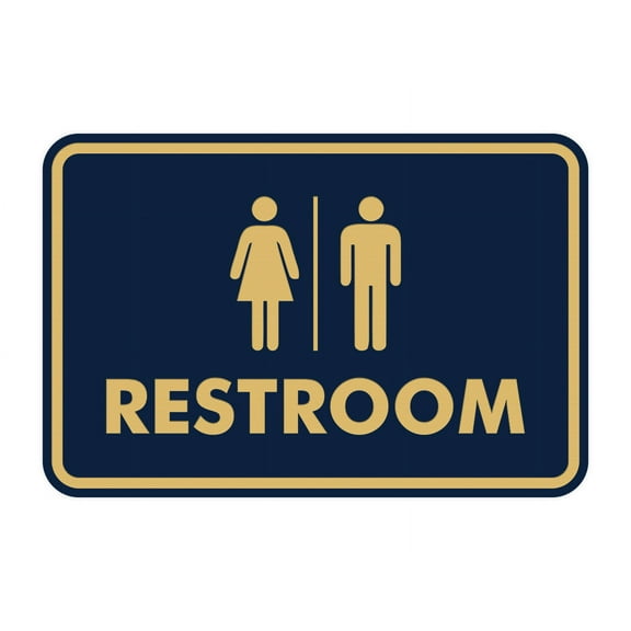 Classic All Gender Restroom Sign (Navy Blue/Gold) - Medium