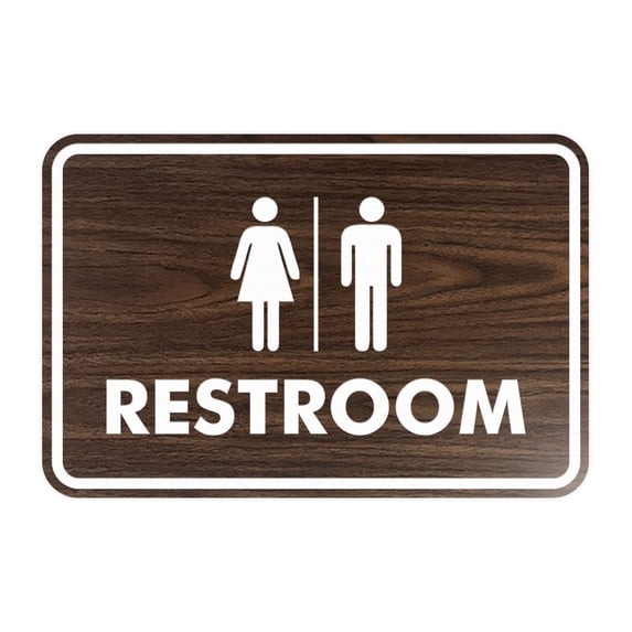 Classic All Gender Restroom Sign (Walnut) - Medium