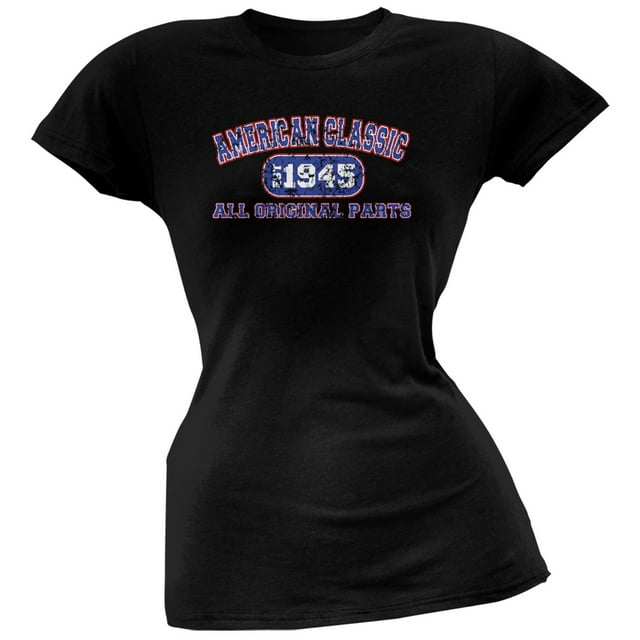 Classic American 1945 Funny Black Juniors Soft T-Shirt - Large