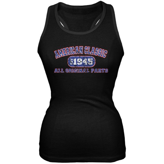 Classic American 1945 Funny Black Juniors Soft Tank Top - Medium