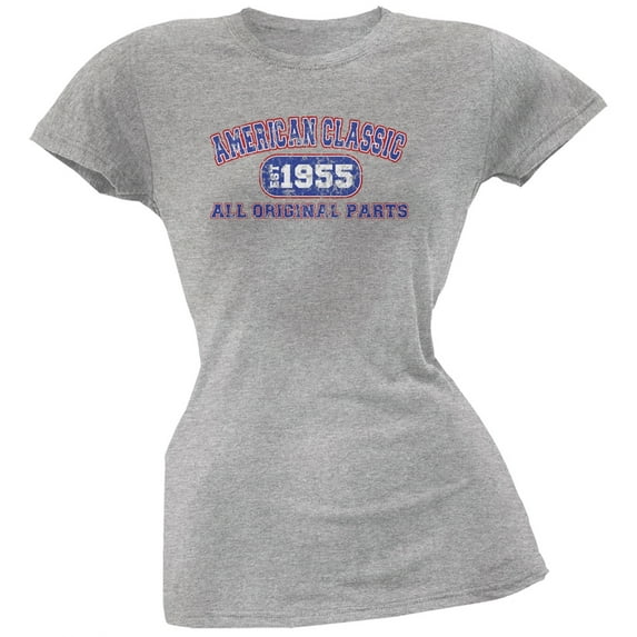 Classic American 1955 Funny Heather Grey Juniors Soft T-Shirt - X-Large
