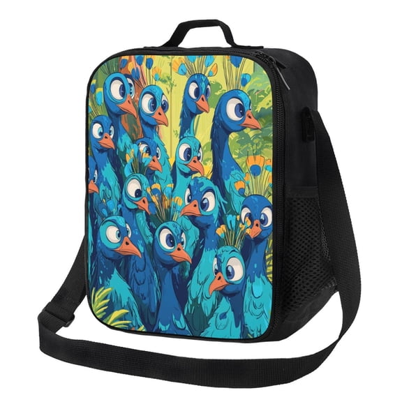 Classic American Cartoon Peacock Lunch Bag Reusable Lunch Box Insulated Tote Bag with Adjustable Shoulder Strap
