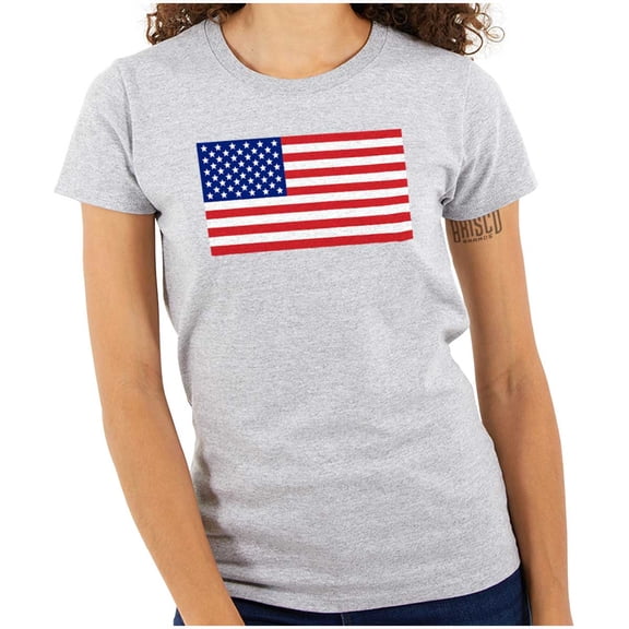 Classic American Flag USA Pride Womens Slim Fit Graphic Tee Brisco Brands S