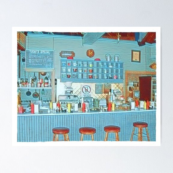 Classic American Roadside Diner Night Scene Artwork Wall Art Retro Decor, Unframed Poster