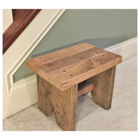 Classic Amish Reclaimed Wood Stool. Natural, Rustic, Solid. Versatile Home Decor Piece. Handmade in USA. Step/Sitting/Footstool/Plant Stand.