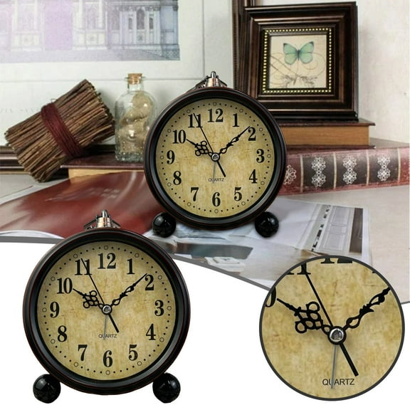 Classic Analog Alarm Clock Silent Non-Ticking Battery Powered Small Bedside Tabletop Timepiece For Bedroom Living Room Desk Shelf