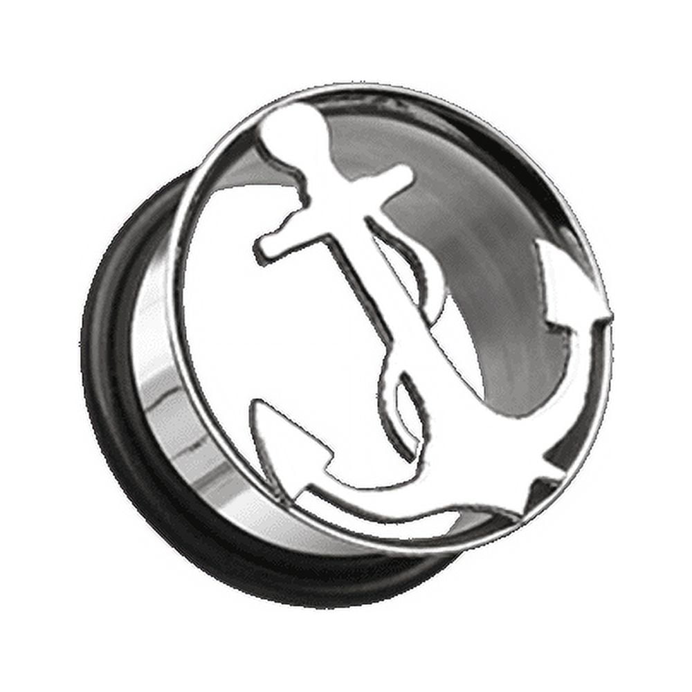 Classic Anchor Hollow Steel Single Flared Ear Gauge Plug Earrings
