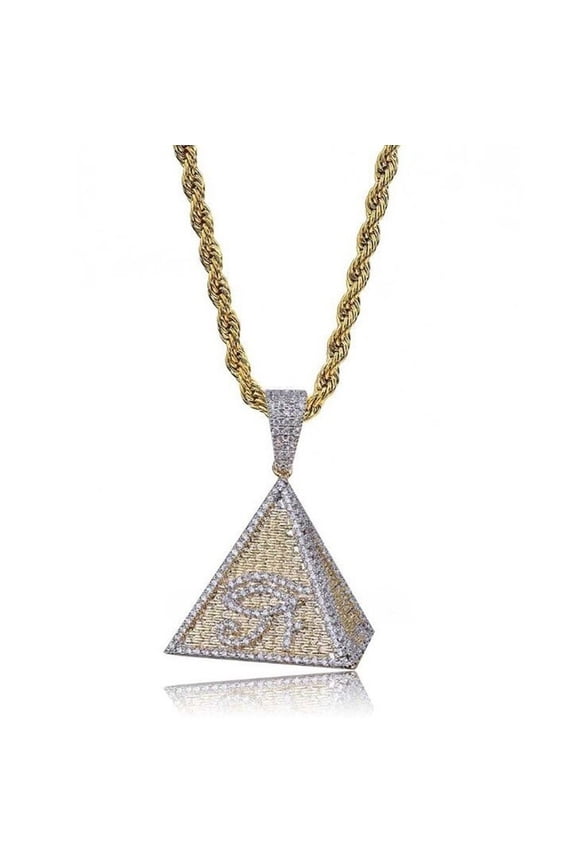 Classic Ancient Egyptian Style Eye Of Horus Imprint Gold Plated Pyramid Pendant Necklace Men's High Metal Amulet Jewelry