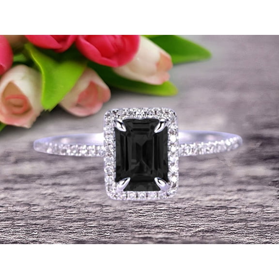 Classic And Stunning Look 10k White Gold 1.75 Carat Emerald Cut Black Diamond Moissanite Engagement Ring