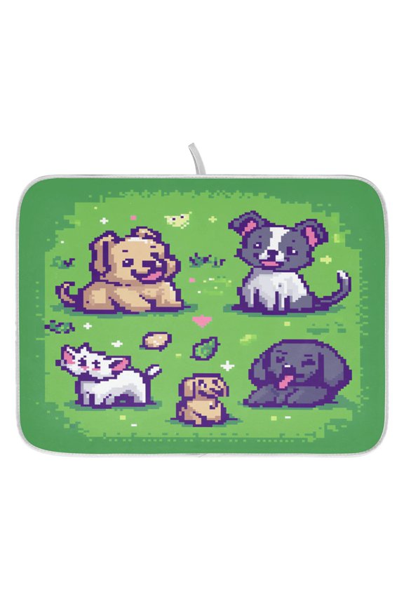 Classic Animal Icons Dish Drying Mat for Kitchen, Quick Drying Absorbent Soft Durable 16" x 18"