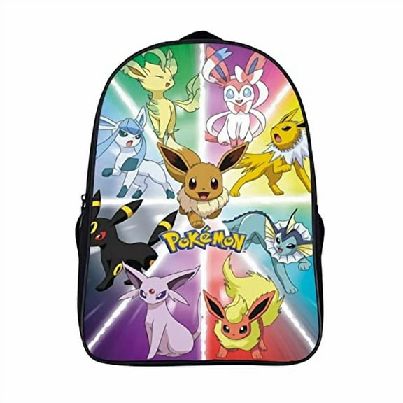 Classic Anime Character Evolution Print Backpack 15.4" Water-Resistant Large Capacity Daypack with Side Water Bottle Pockets for Daily Commute and Weekend Travel