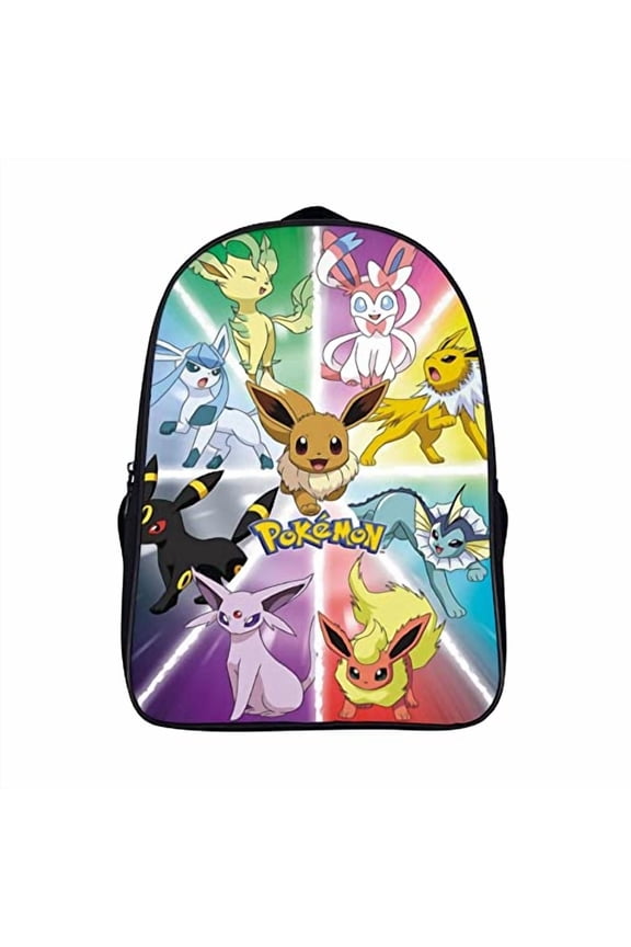 Classic Anime Character Evolution Print Backpack 15.4" Water-Resistant Large Capacity Daypack with Side Water Bottle Pockets for Daily Commute and Weekend Travel