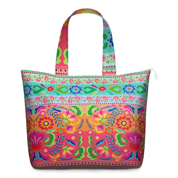 Classic Antique Boho Duffel Bag for Women, Vintage Travel Weekender with Rustic Worn Look and Floral Print, Lightweight Tote