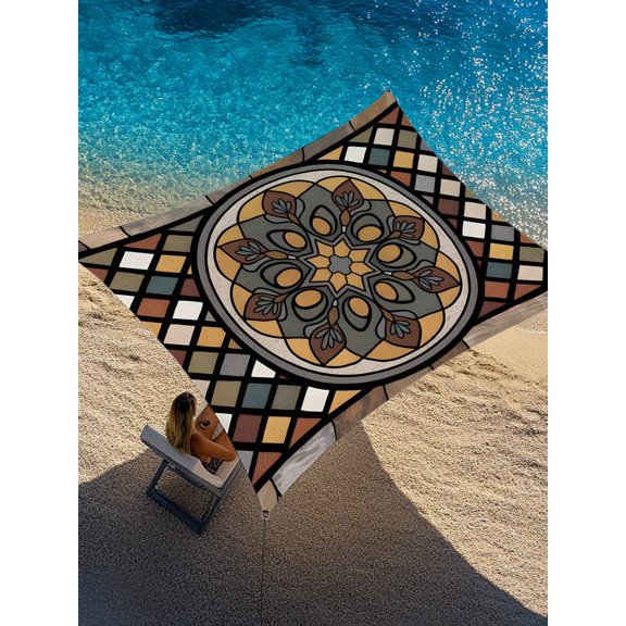 Classic Antique Dial Sun Shade Sail 12' x 16', Industrial Floral Leaves Gears Brown Rectangle Outdoor Sunshade Canopy, Waterproof UV Block Patio Covers for Garden Yard Beach