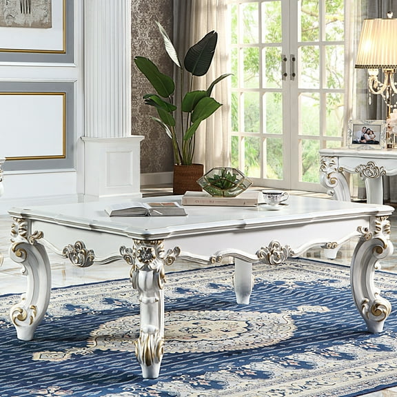 Classic Antique Pearl Coffee Table With Intricate Leg Scrolls - Adds Warmth To Decor Room