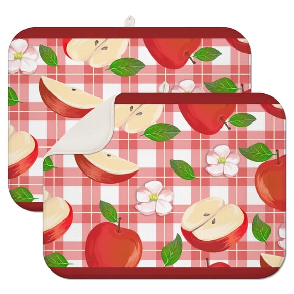 Classic Apple Pattern Dish Drying Mat – Aesthetic Red Apple and Leaf Design, Candy Apple Theme Coffee Mat, Soft Microfiber Pad for Fruit Kitchen Décor